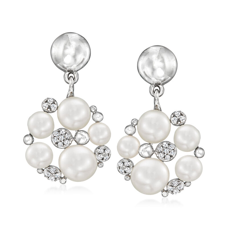 3.5-6.5mm Cultured Pearl and .11 ct. t.w. Diamond Drop Earrings in Sterling Silver  image number 0