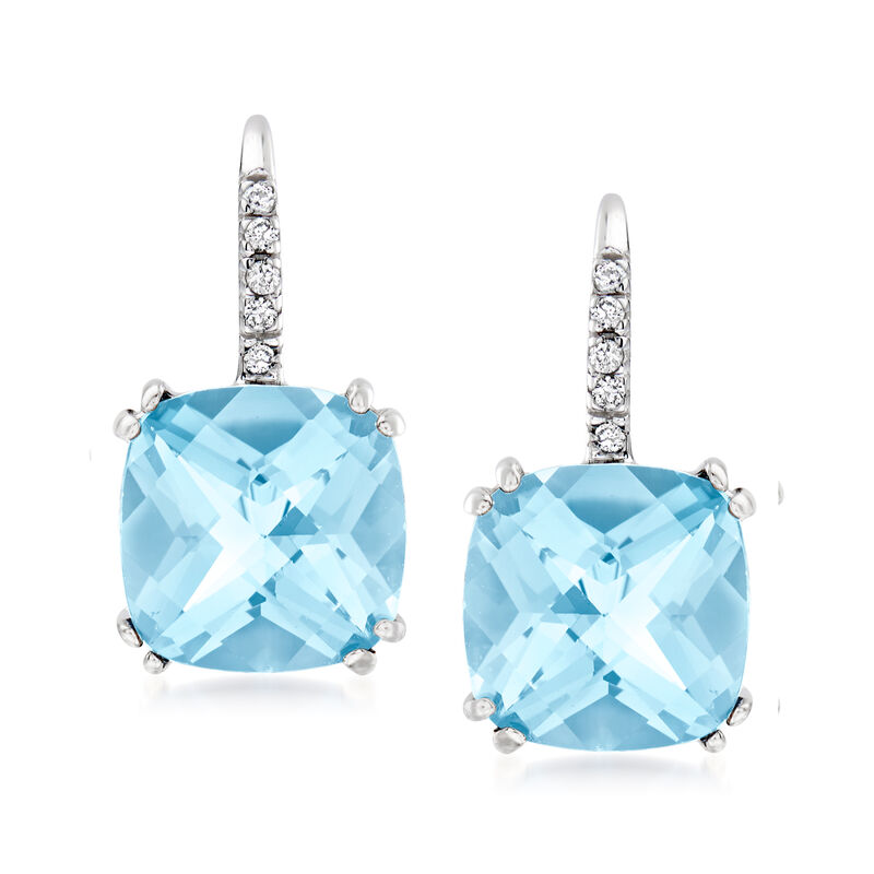 10.00 ct. t.w. Sky Blue Topaz Drop Earrings with Diamonds in 14kt White Gold image number 0