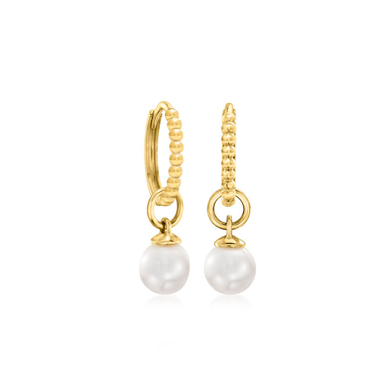 4-4.5mm Cultured Pearl Single Hoop Charm in 14kt Yellow Gold  image number 3