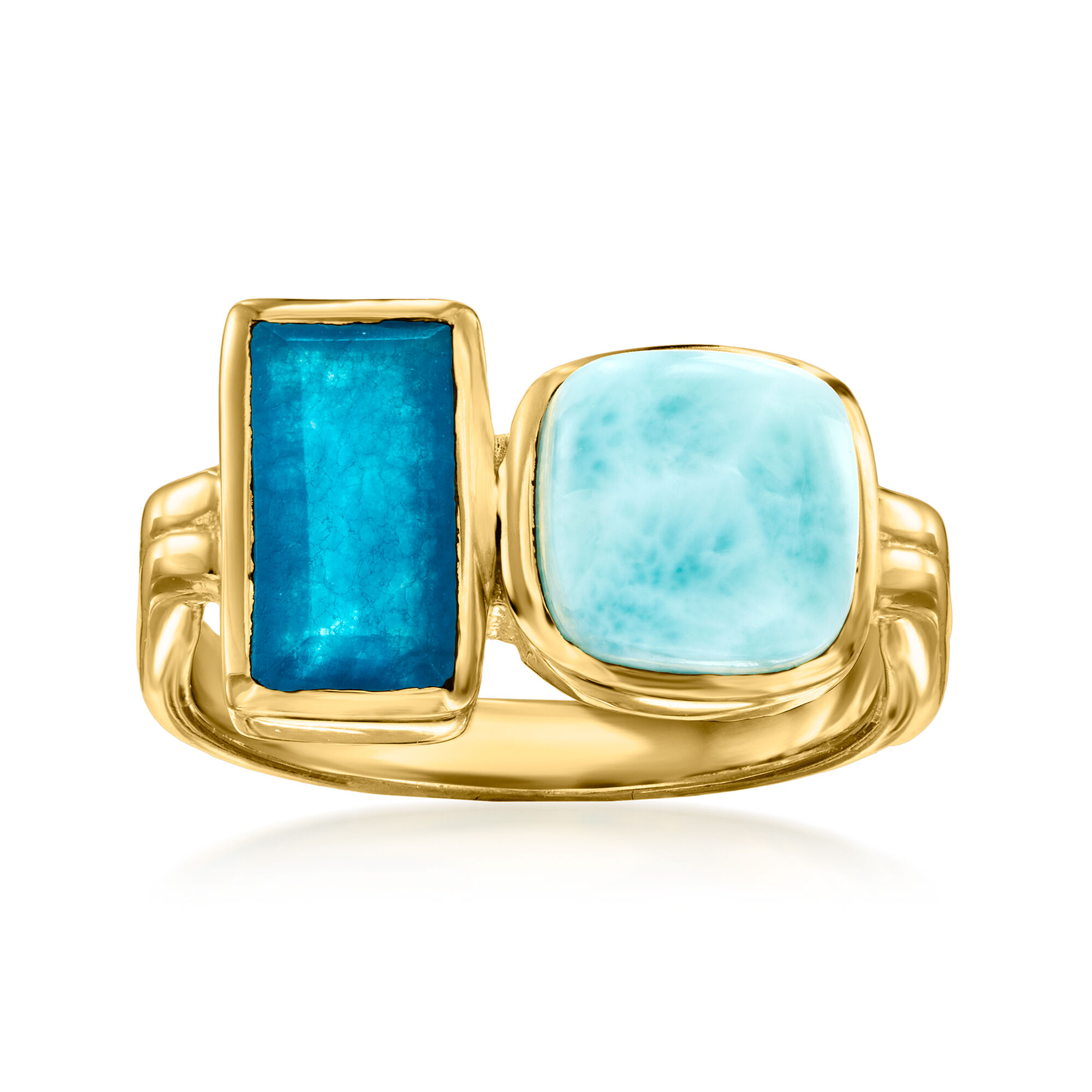 Larimar and 1.30 Carat Blue Quartz Toi et Moi Ring in 18kt