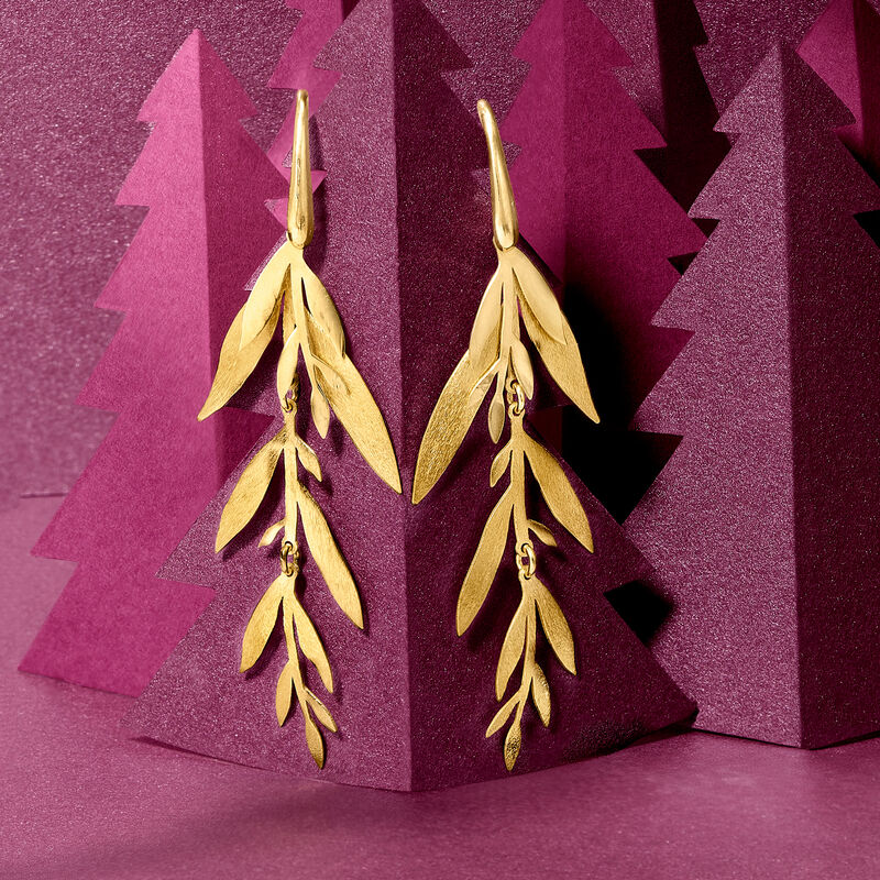 Italian 18kt Gold Over Sterling Leaf and Branch Drop Earrings image number 2