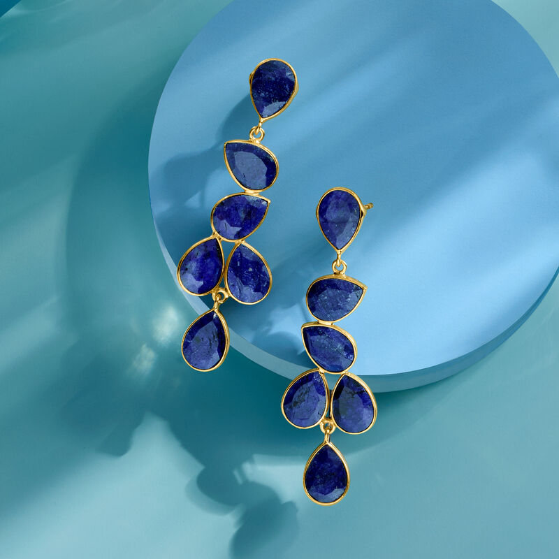 30.00 ct. t.w. Sapphire Drop Earrings in 18kt Gold Over Sterling image number 2