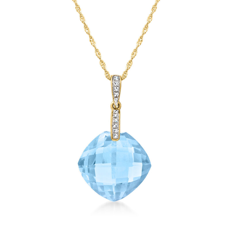 14.40 Carat Sky Blue Topaz Pendant Necklace with Diamond Accents in 14kt Yellow Gold. 18&quot; image number 1