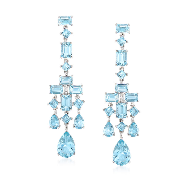 16.30 ct. t.w. Aquamarine Drop Earrings in 14kt White Gold with Diamond Accents image number 0