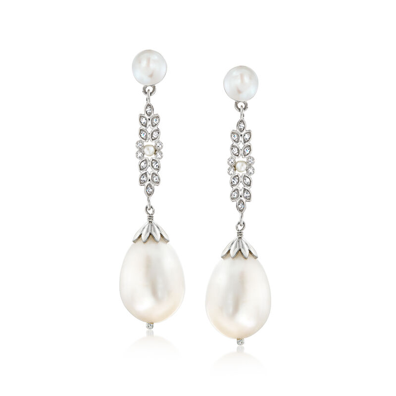 1.5-11mm Cultured Pearl and .11 ct. t.w. Diamond Drop Earrings in Sterling Silver  image number 0