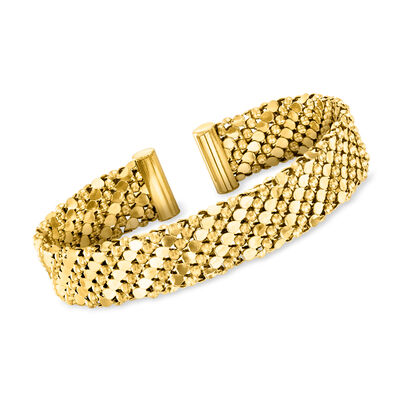 Italian 14kt Yellow Gold-Plated Patterned Cuff Bracelet