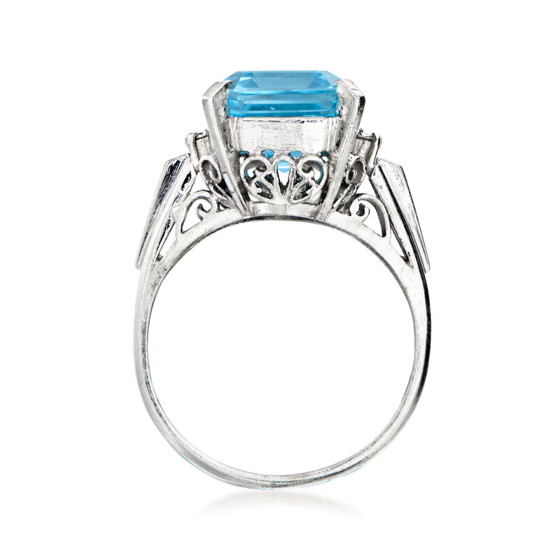 C. 1990 Vintage 5.49 Carat Swiss Blue Topaz Ring with Diamonds in Platinum. Size 5 image number 3