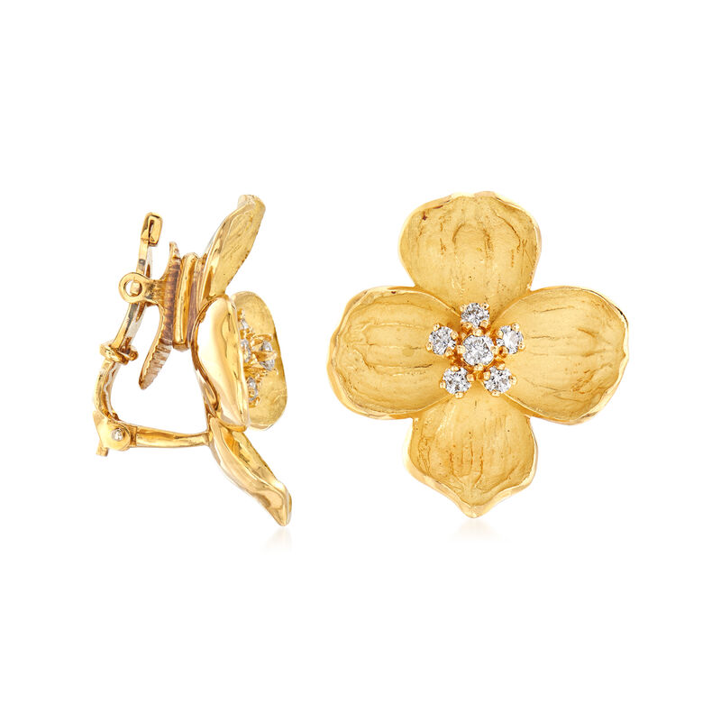 C. 1980 Vintage Tiffany Jewelry &quot;Dogwood&quot; .55 ct. t.w. Diamond Flower Clip-On Earrings in 18kt Yellow Gold image number 2