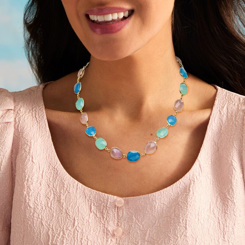 Pink and Tonal Blue Chalcedony Necklace in 18kt Gold Over Sterling image number 1