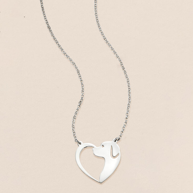 Sterling Silver Dog Silhouette Heart Necklace image number 2