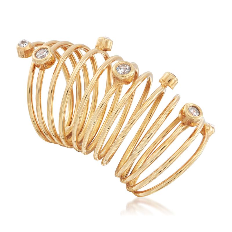 Italian .43 ct. t.w. Bezel-Set CZ Coil Ring in 18kt Gold Over Sterling image number 2