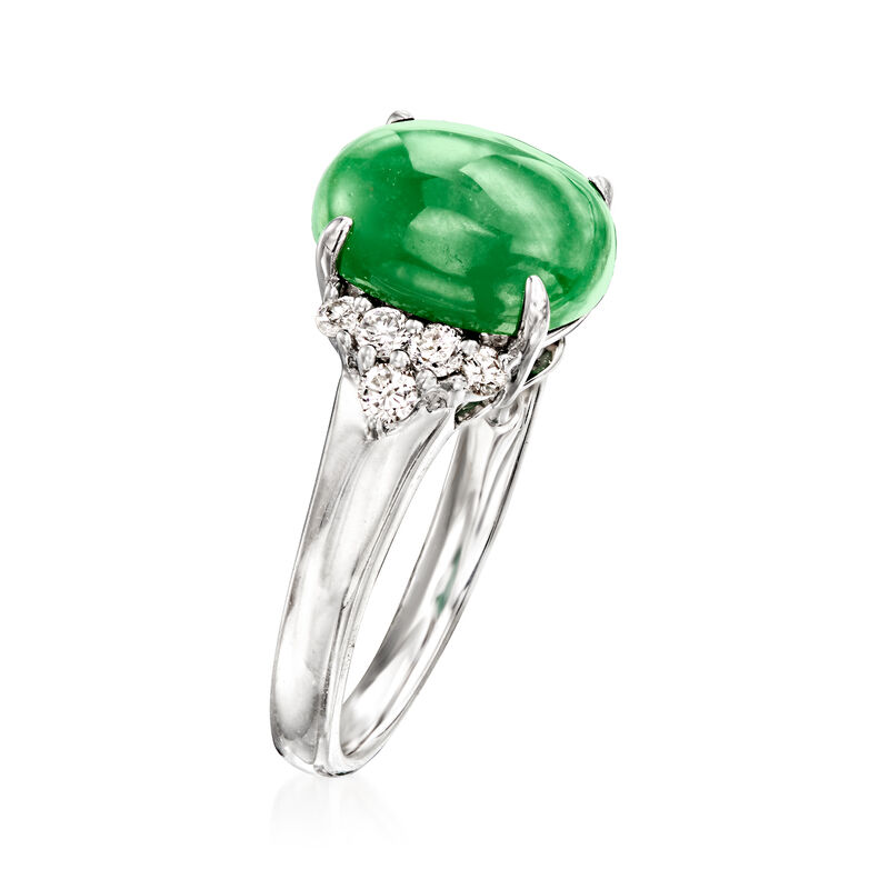 C. 1990 Vintage Jade and .24 ct. t.w. Diamond Ring in 18kt White Gold. Size 6.75 image number 2