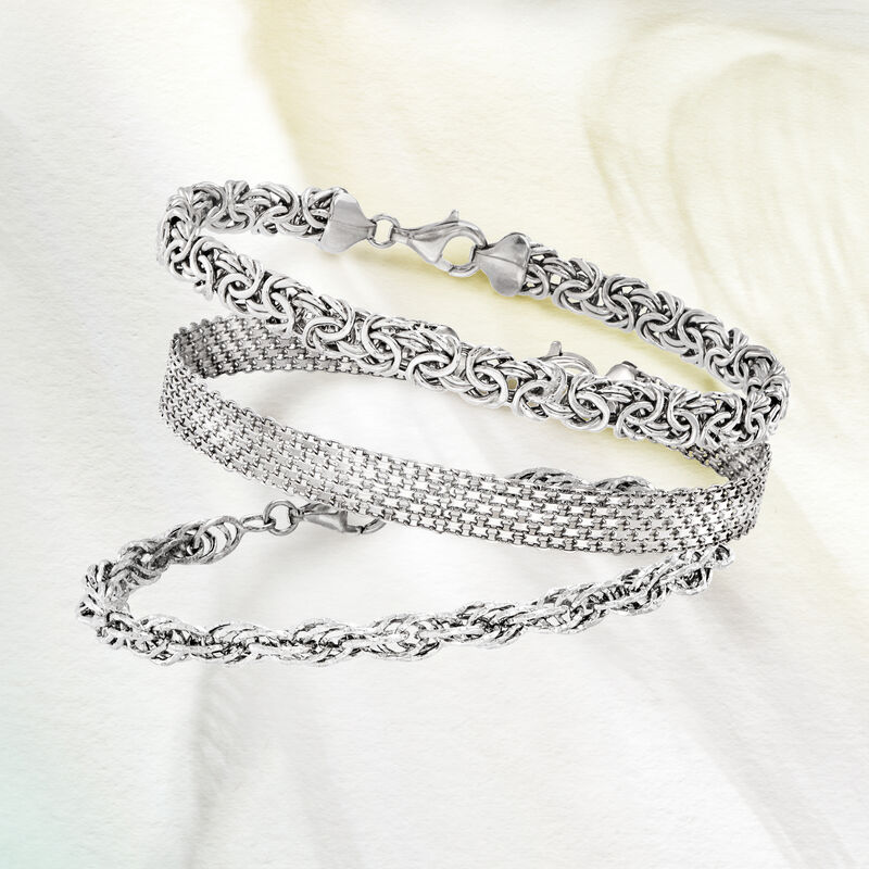 Sterling Silver Jewelry Set: Three Link Bracelets. 7" image number 3