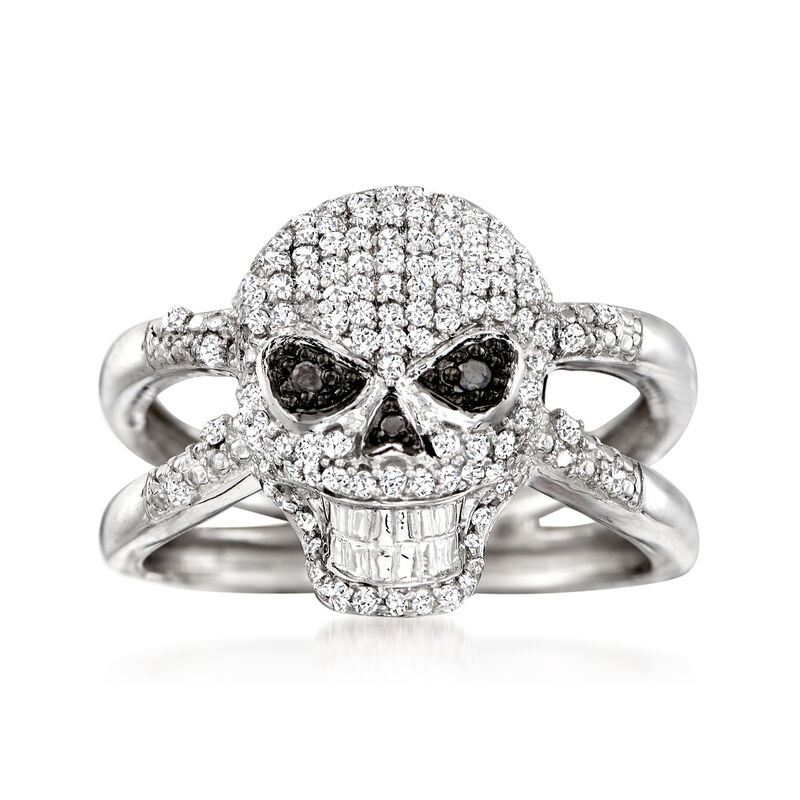.50 ct. t.w. Black and White Diamond Skull Ring in Sterling Silver image number 0