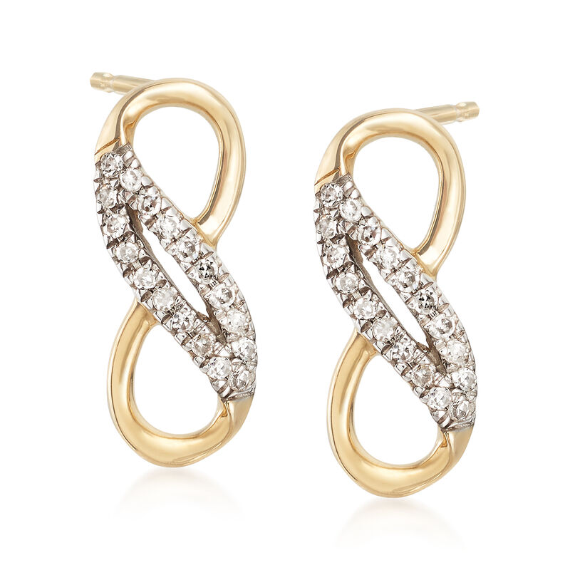 14kt Yellow Gold Infinity Symbol Drop Earrings with Diamond Accents image number 0