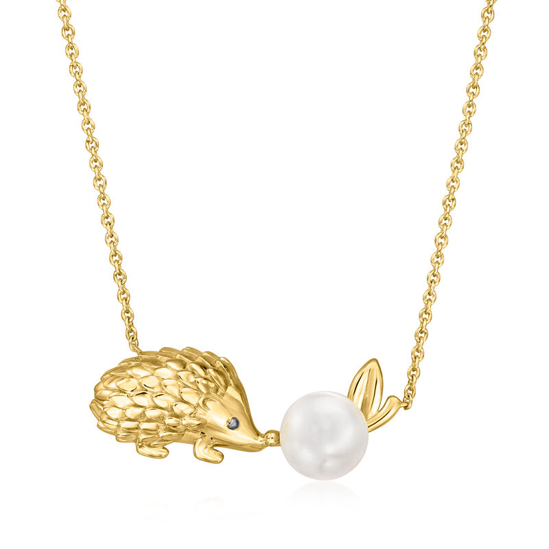 7.5-8mm Cultured Pearl Hedgehog Necklace in 18kt Gold Over Sterling. 18&quot; image number 1