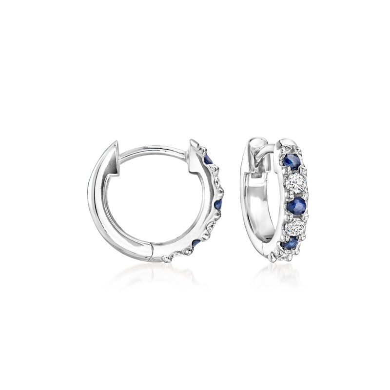 .10 ct. t.w. Sapphire and .15 ct. t.w. Lab-Grown Diamond Huggie Hoop Earrings in Sterling Silver. 3/8&quot; image number 0