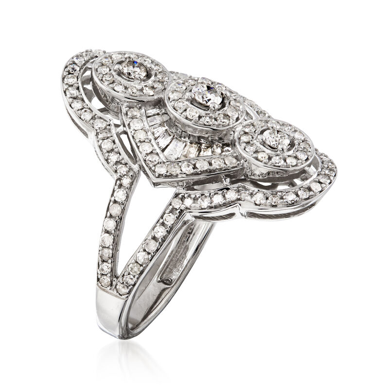 1.00 ct. t.w. Diamond Vintage-Style Ring in 14kt White Gold image number 2