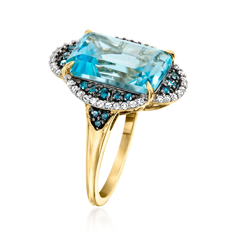 9.75 Carat Swiss Blue Topaz Ring with .58 ct. t.w. Blue and White Diamonds in 14kt Yellow Gold image number 1