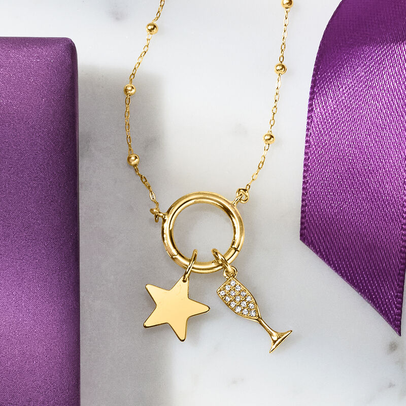 14kt Yellow Gold Champagne Flute Charm with Diamonds image number 3