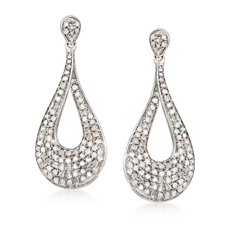 1.00 ct. t.w. Pave Diamond Drop Earrings in Sterling Silver image number 0