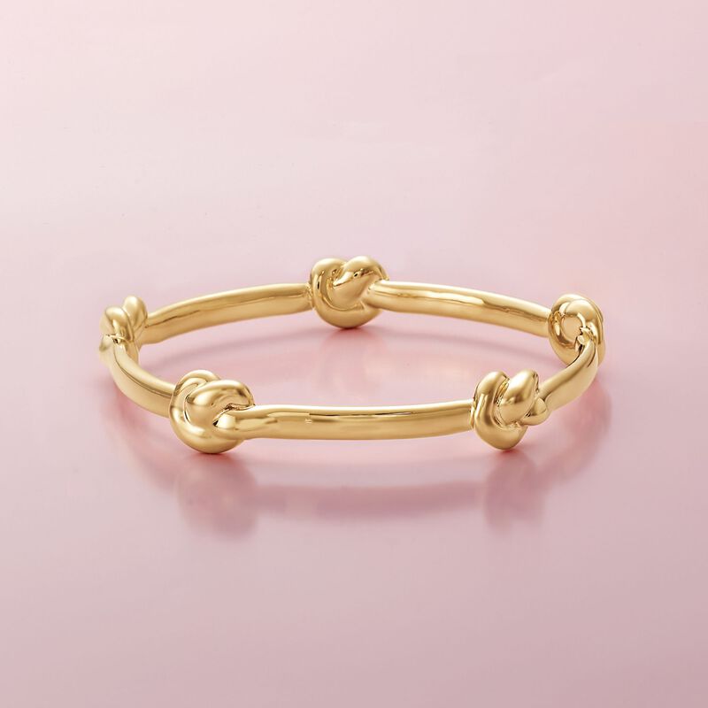Italian Andiamo 14kt Yellow Gold Over Resin Knot Station Bangle Bracelet. 7.5&quot; image number 2