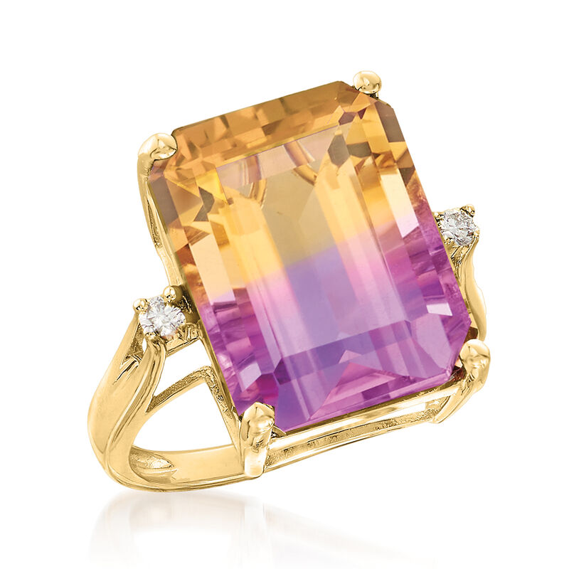 11.00 Carat Ametrine Ring with Diamond Accents in 14kt Yellow Gold image number 3