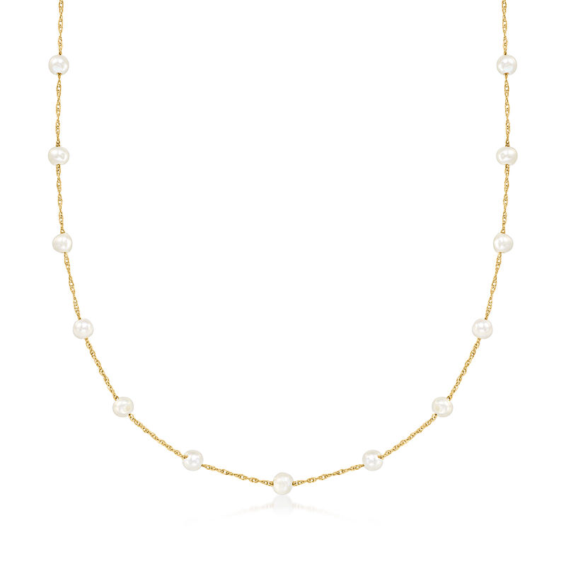 3-3.5mm Cultured Pearl Station Necklace in 14kt Yellow Gold image number 2