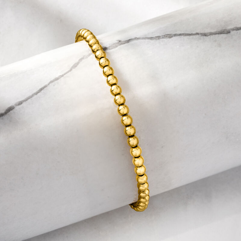 Italian 4mm 18kt Gold Vermeil Bead Stretch Bracelet image number 2