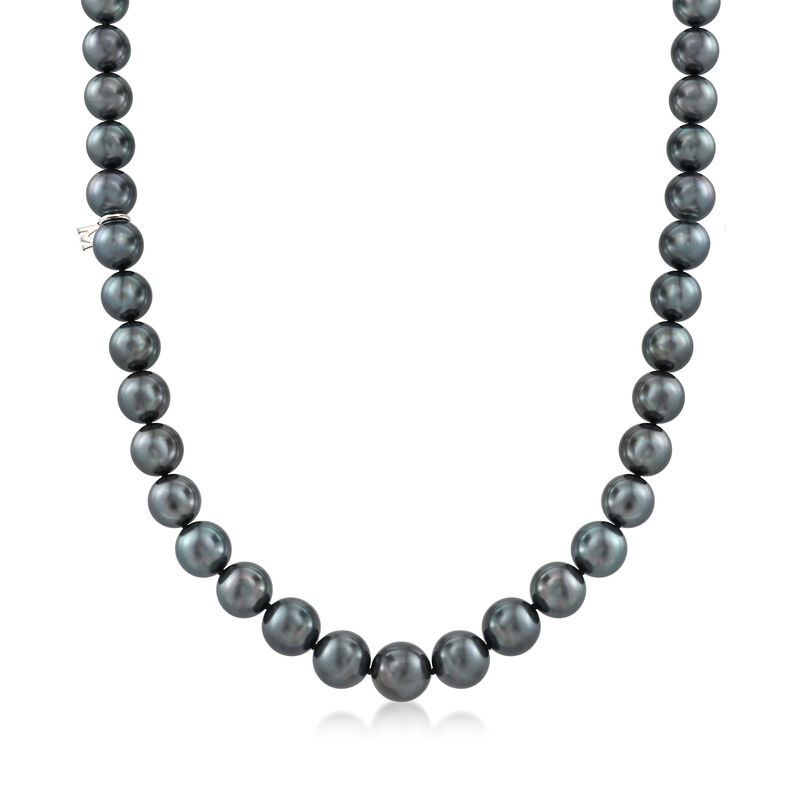Mikimoto 8.1-11mm A+ Black South Sea Pearl Necklace with 18kt White Gold and Diamond Accent image number 0