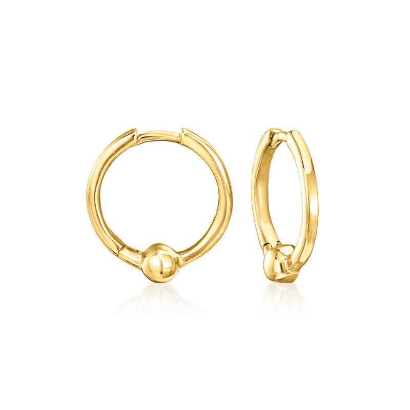 14kt Yellow Gold Bead Clicker Hoop Earrings image number 1