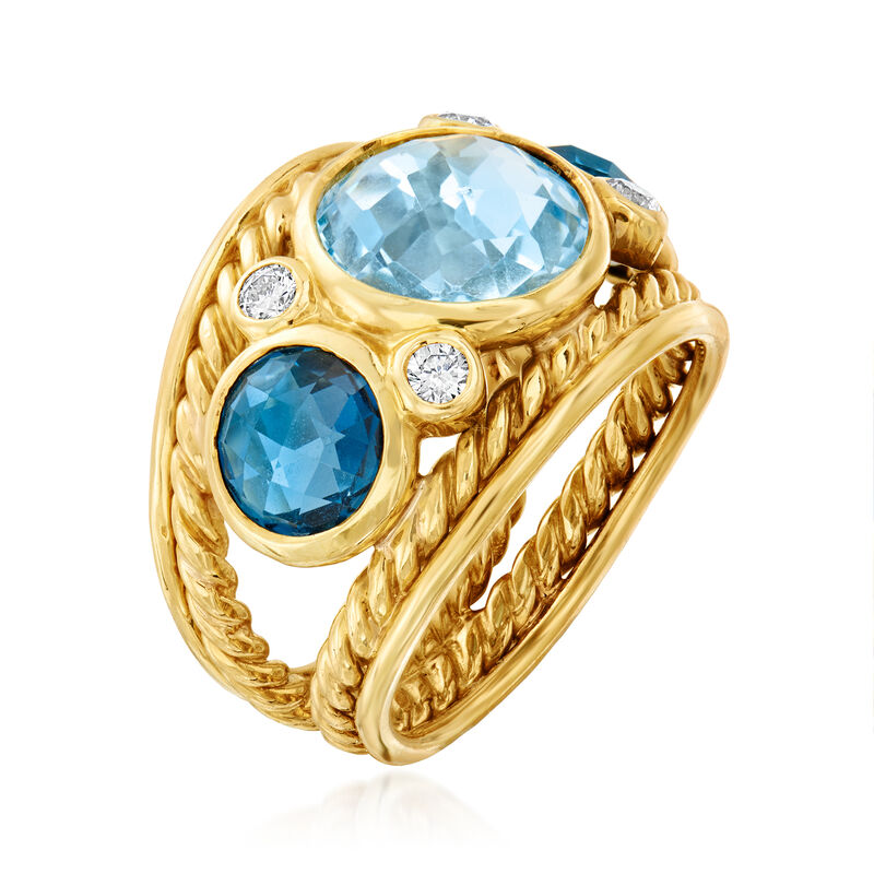 C. 1980 Vintage David Yurman 6.40 ct. t.w. Blue Topaz and .25 ct. t.w. Diamond Ring in 18kt Yellow Gold image number 2