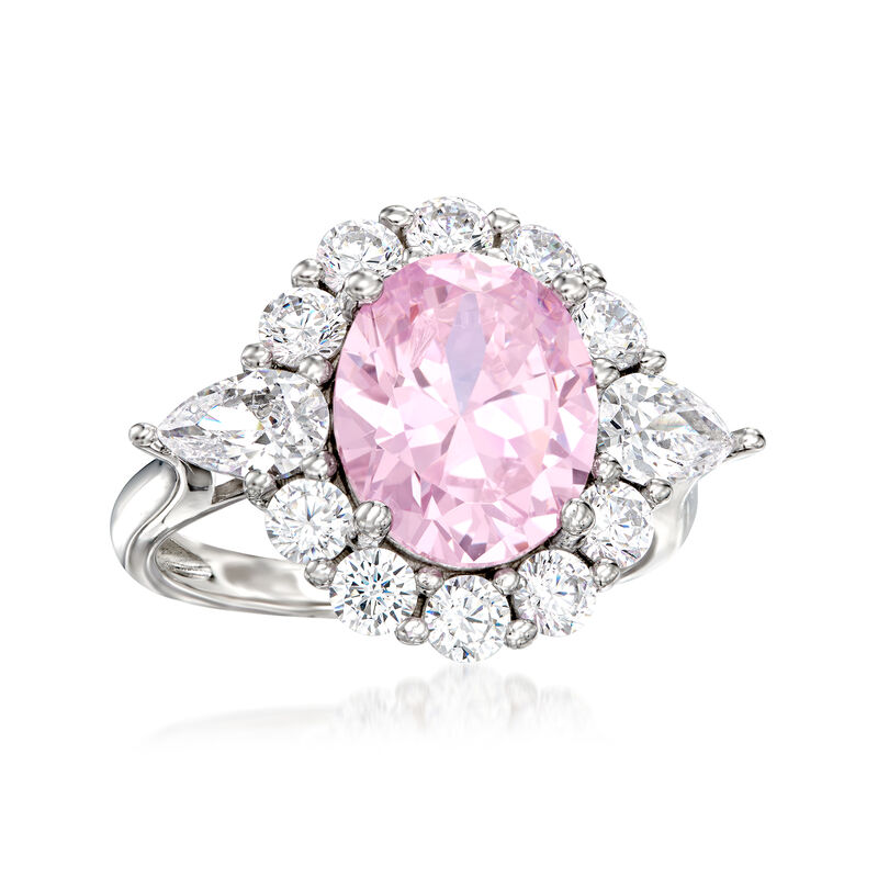 4.00 Carat Simulated Pink Sapphire and 2.00 ct. t.w. CZ Ring in Sterling Silver image number 3
