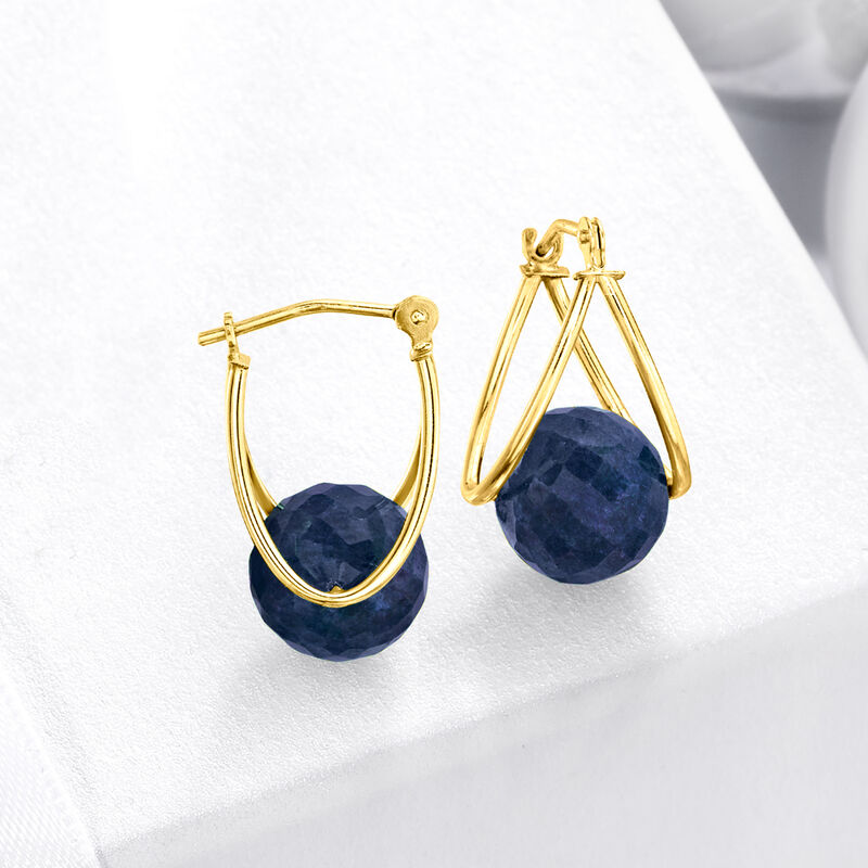 14.00 ct. t.w. Sapphire Bead Double-Hoop Earrings in 14kt Yellow Gold. 5/8&quot; image number 3