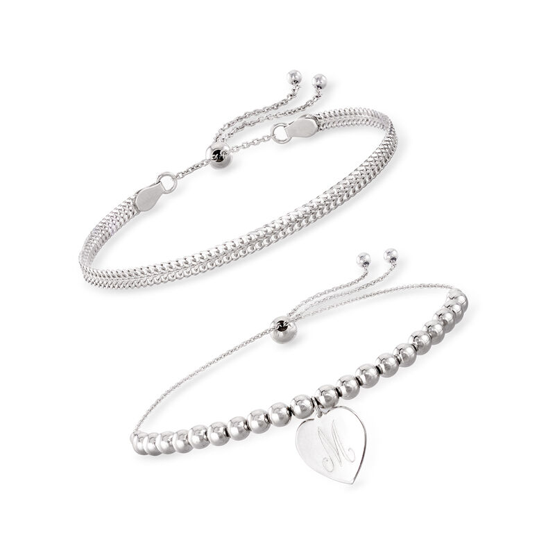 Plain Heart Charm - Sterling Silver Jewelry Set: Arrow-Link Bolo Bracelet and Beaded Bolo Bracelet  image number 0