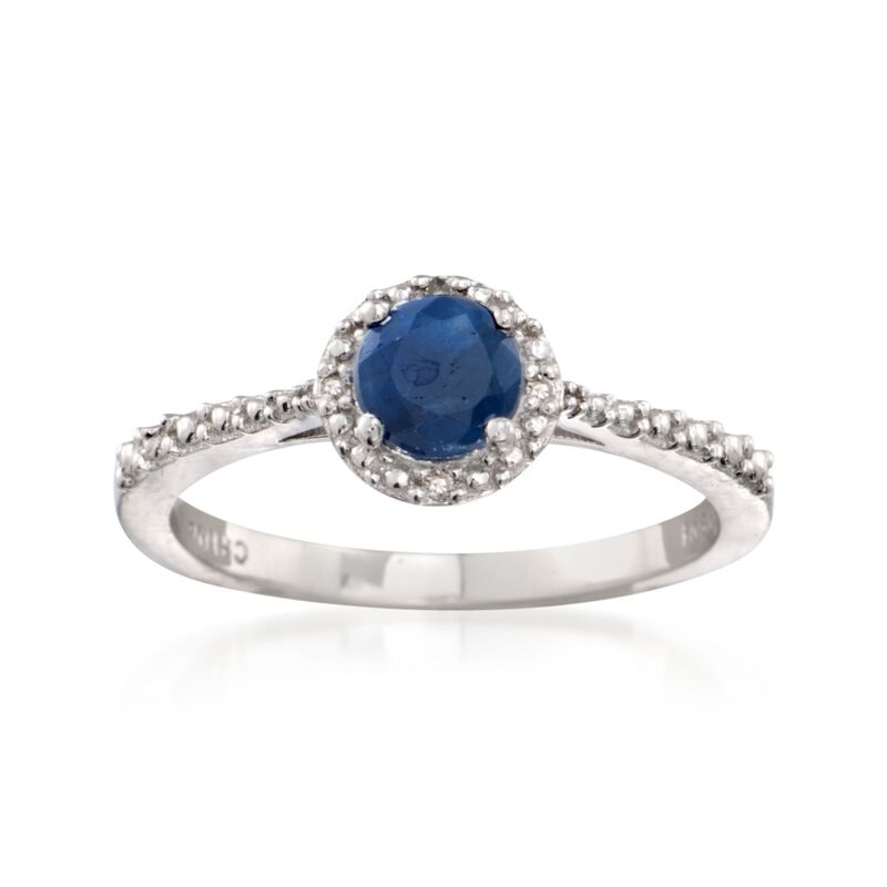 .60 Carat Round Sapphire Ring with Diamond Accents in Sterling Silver image number 0