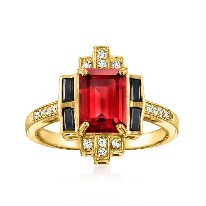 1.70 Carat Garnet and .20 ct. t.w. Black Spinel Ring with .10 ct. t.w. White Topaz in 18kt Gold Over Sterling image number 0