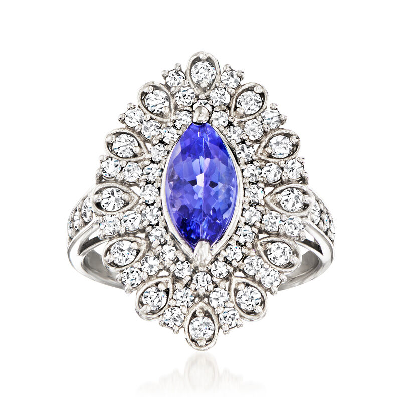 C. 1990 Vintage 1.24 Carat Tanzanite and .87 ct. t.w. Diamond Ring in Platinum. Size 5.5 image number 0