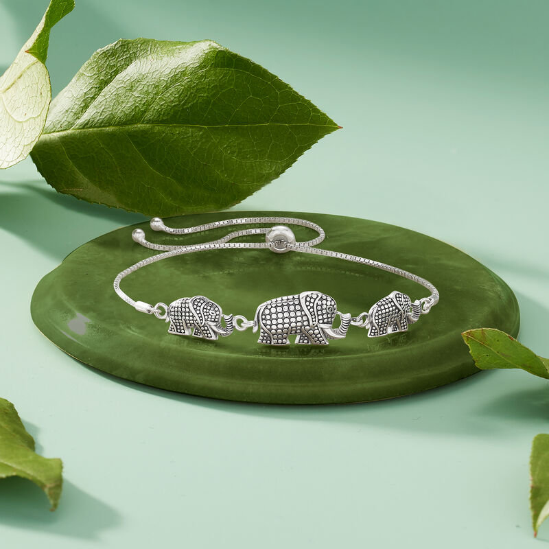 Sterling Silver Bali-Style Elephant Trio Bolo Bracelet image number 3