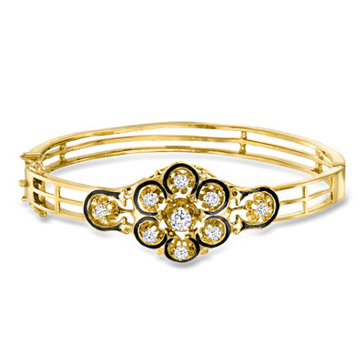 C. 2000 Vintage .90 ct. t.w. Diamond Bangle Bracelet with Black Enamel in 14kt Yellow Gold