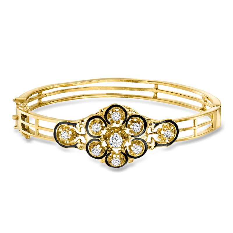 C. 2000 Vintage .90 ct. t.w. Diamond Bangle Bracelet with Black Enamel in 14kt Yellow Gold. 7" image number 0