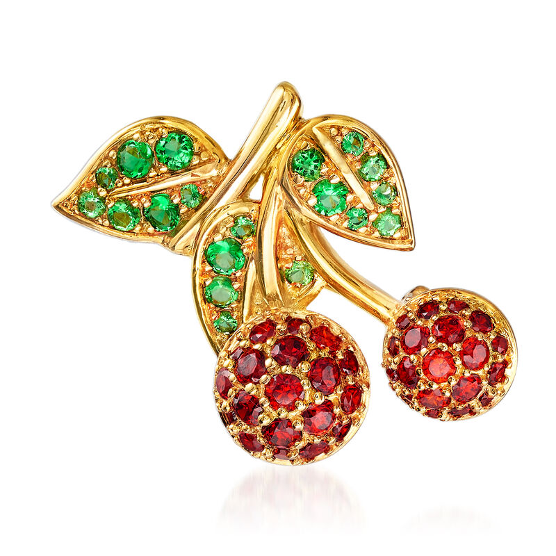 .70 ct. t.w. Simulated Ruby and .30 ct. t.w. Simulated Emerald Cherry Pin/Pendant in 18kt Gold Over Sterling image number 0