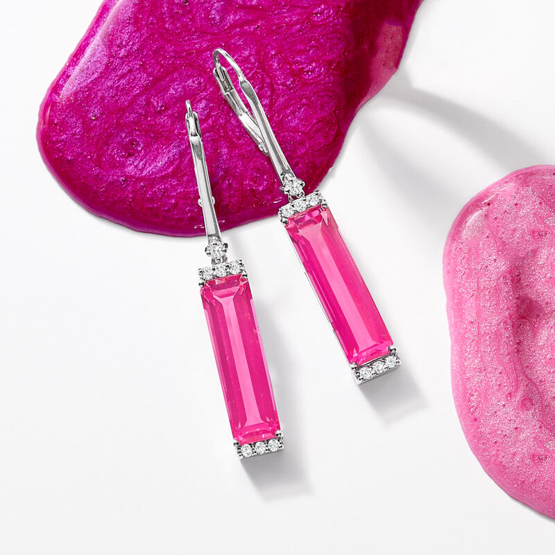 12.29 ct. t.w. Pink and White Topaz Drop Earrings in Sterling Silver image number 4