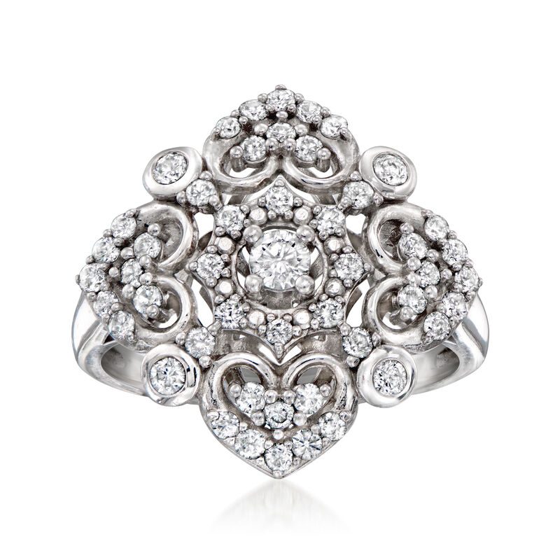 C. 1990 Vintage .85 ct. t.w. Diamond Openwork Ring in 14kt White Gold. Size 7 image number 0