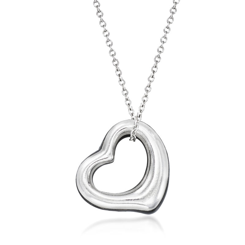 C. 1990 Vintage Tiffany Jewelry "Elsa Peretti" Black Enamel Heart Necklace in Sterling Silver. 16.5" image number 2