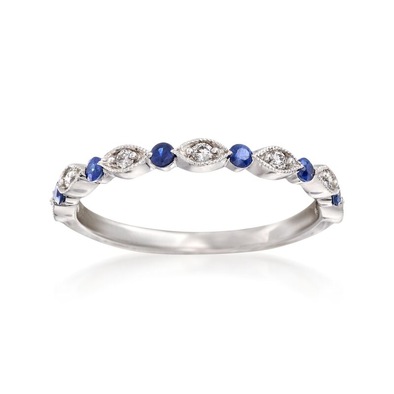 Henri Daussi .20 ct. t.w. Diamond and Sapphire Wedding Ring in 14kt White Gold image number 0