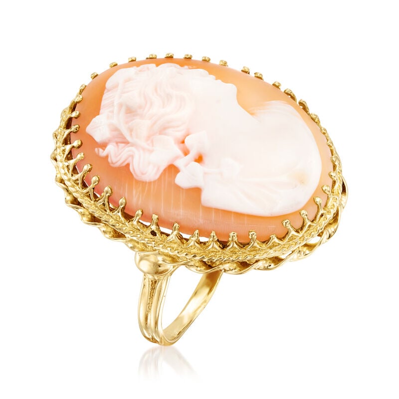 C. 1980 Vintage Orange Shell Cameo Ring in 14kt Yellow Gold. Size 8 image number 2