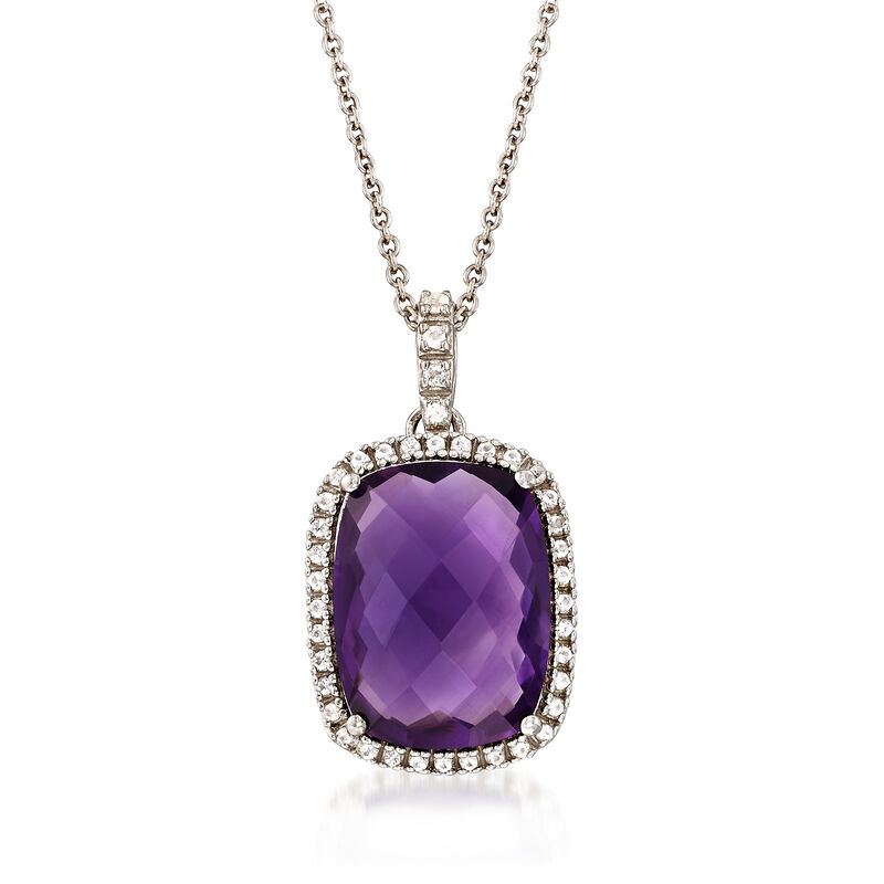 8.50 Carat Cushion-Cut Amethyst and .16 ct. t.w. White Topaz Pendant Necklace in Sterling Silver image number 0