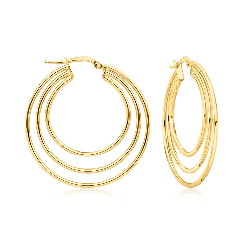 Italian 18kt Gold Over Sterling Three-Circle Hoop Earrings. 1 1/2&quot; image number 0