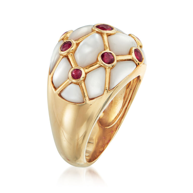 C. 1990 Vintage Mother-Of-Pearl and .60 ct. t.w. Ruby Ring in 14kt Yellow Gold image number 2
